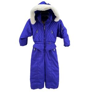 Vintage Couloir Ski Suit Snowsuit Coveralls Kid Childrens‎ Size 5 Hood Purple